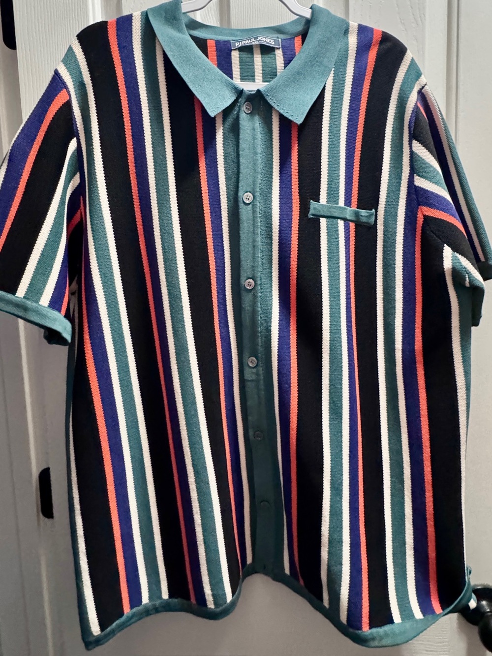 Paul Jones Textured Striped Polo Shirt - Teal Multicolor